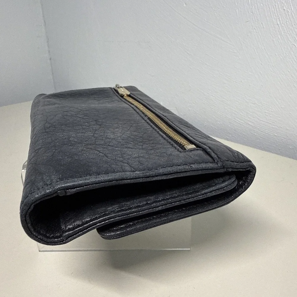 Michael Kors Black Soft Leather Twofold  Snap Zip Flap Women's Large Wallet